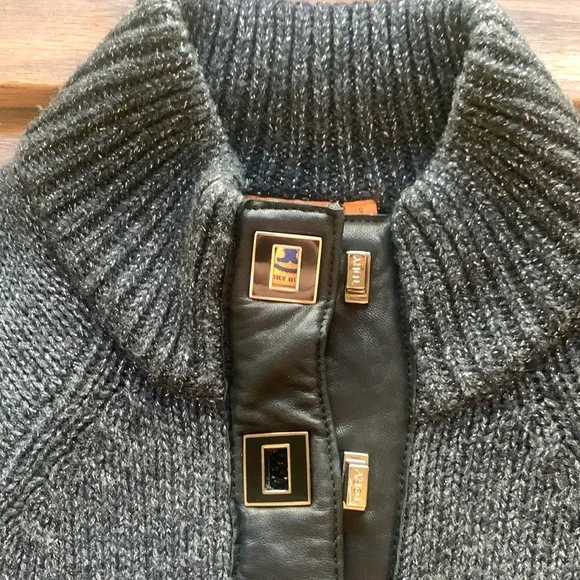 Tory Burch metallic cardigan with faux leather trim and toggle closures. - Picture 9 of 9